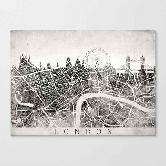 LONDON Skyline + map #3 Canvas Print