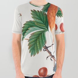 European robin and wild strawberry from the Natural History Cabinet of Anna Blackburne All Over Graphic Tee