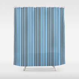 [ Thumbnail: Dim Gray and Light Sky Blue Colored Striped/Lined Pattern Shower Curtain ]