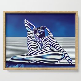 9135-KMA Blue Nude  Woman Striped with Shadow and Light Serving Tray
