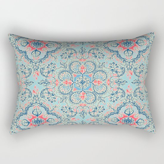 Gypsy Floral in Red & Blue Rectangular Pillow