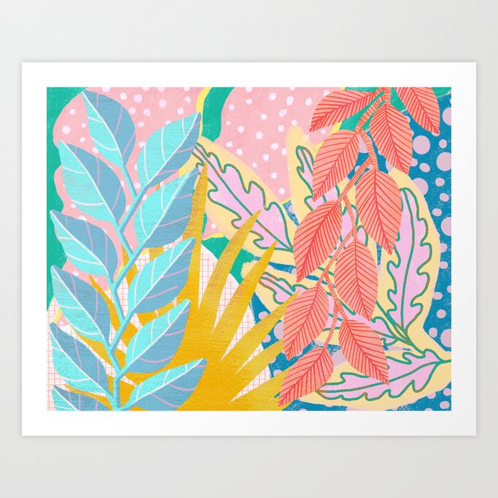 Modern Jungle Plants - Bright Pastels Art Print