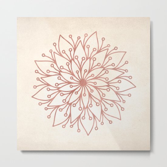 Mandala Rose Gold Petals on Cream Metal Print