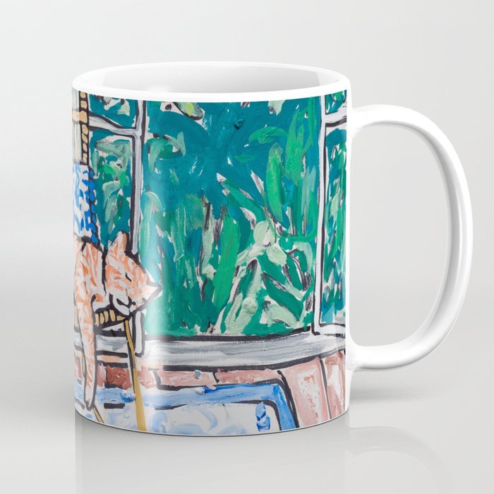 Napping Ginger Cat in Pink Jungle Garden Room Coffee Mug