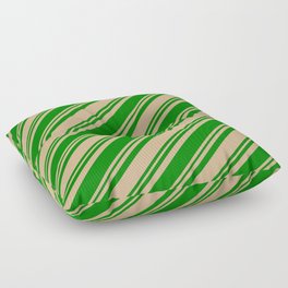[ Thumbnail: Tan and Green Colored Lined Pattern Floor Pillow ]