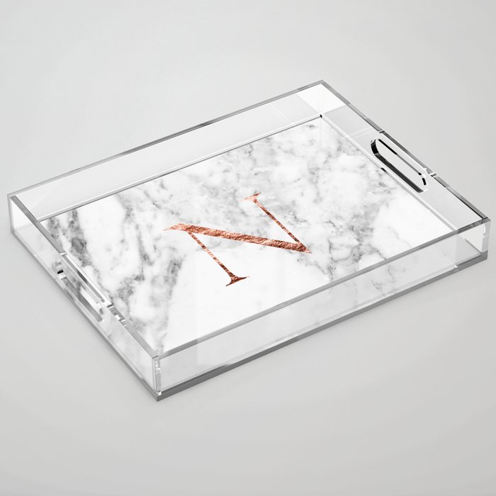 Monogram rose gold marble N Acrylic Tray