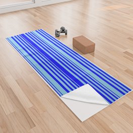 [ Thumbnail: Blue and Sky Blue Colored Pattern of Stripes Yoga Towel ]