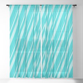 [ Thumbnail: Turquoise & Dark Turquoise Colored Stripes Pattern Sheer Curtain ]