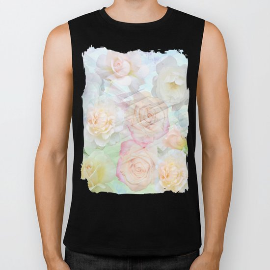 Romantic roses in pastels Biker Tank