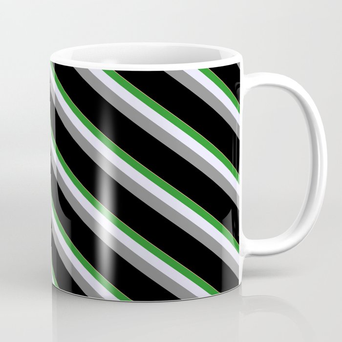 Light Salmon, Forest Green, Lavender, Gray, and Black Colored Stripes/Lines Pattern Coffee Mug