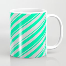 [ Thumbnail: Green and Light Gray Colored Lines/Stripes Pattern Coffee Mug ]