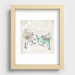 Vintage Bicycles With a City Background Recessed Framed Print