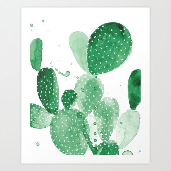 Green Paddle Cactus Art Print
