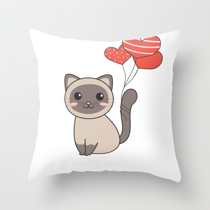 Siamese Cat Kawaii Cats Cute Animals For Kids Throw Pillow