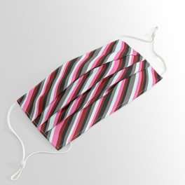 [ Thumbnail: Colorful Dim Gray, Light Cyan, Hot Pink, Maroon & Black Colored Striped/Lined Pattern Face Mask ]