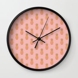 Retro Pineapple Repeat Pink on Pink Wall Clock