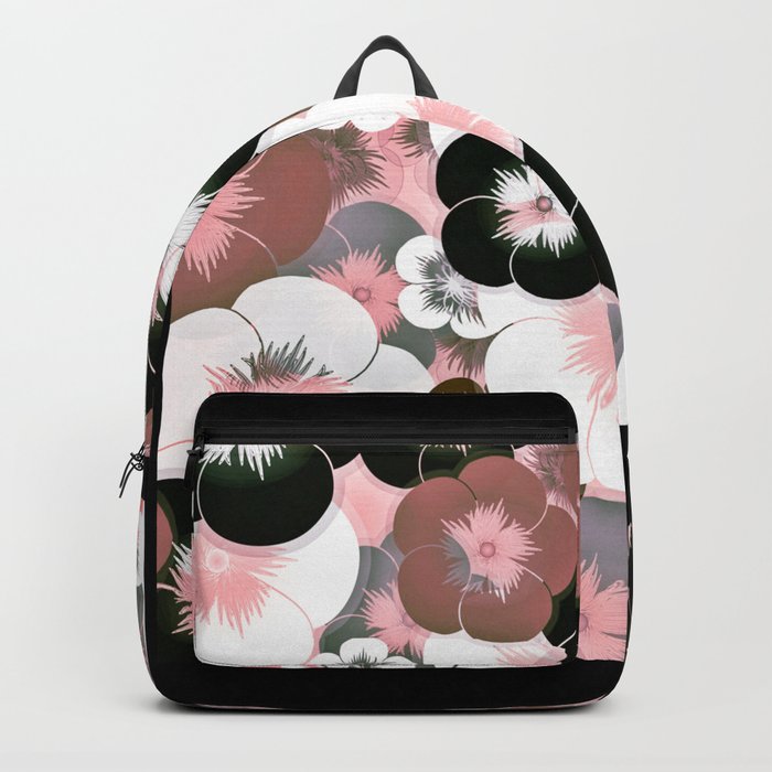 Abstract mauve pink brown black floral Backpack