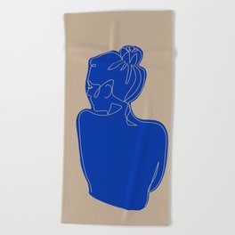 Woman in blue - lineart  Beach Towel