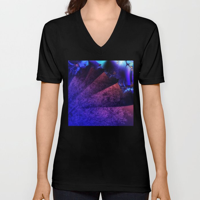 Pleated fantasy forest V Neck T Shirt