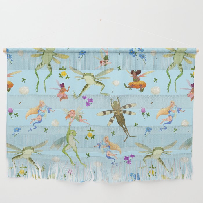 Faeries and flying frogs | light blue Wall Hanging