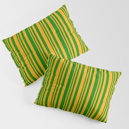 [ Thumbnail: Orange and Green Colored Stripes Pattern Pillow Sham ]
