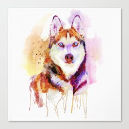 Husky Dog Watercolor Portrait Canvas Print