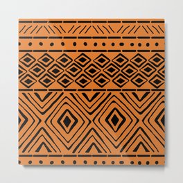 African Mud Cloth // Orange Metal Print | Native, Comforter, Mudcloth, Orange, Drawing, Handdrawn, Tribal, Textile, Amazon, Nativeart 