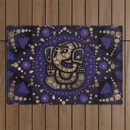 Lord Ganesha Dot Art Purples and Gold Outdoor Rug