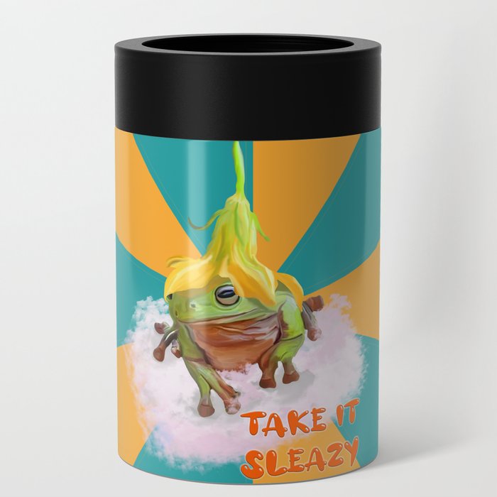 Take it sleazy - cool funny motivational frog Can Cooler