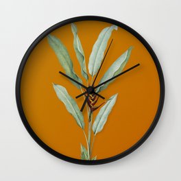 Vintage Parrot Heliconia Botanical Illustration on Bright Orange Wall Clock