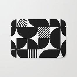Black Mid Century Bauhaus Semi Circle Pattern Bath Mat | Monochrome, Black And White, Minimal, 1970S, Illustration, Minimalism, Graphic, Blackandwhite, Bauhaus, Geometric 