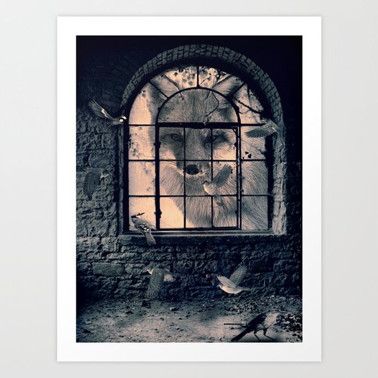 FOX AND BIRDS Art Print