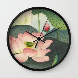 Water Lily Blooms  Wall Clock | Lilypad, Chinese, Painting, Flowers, Ink, Asian, Floral, Calm, Vintage, Oriental 
