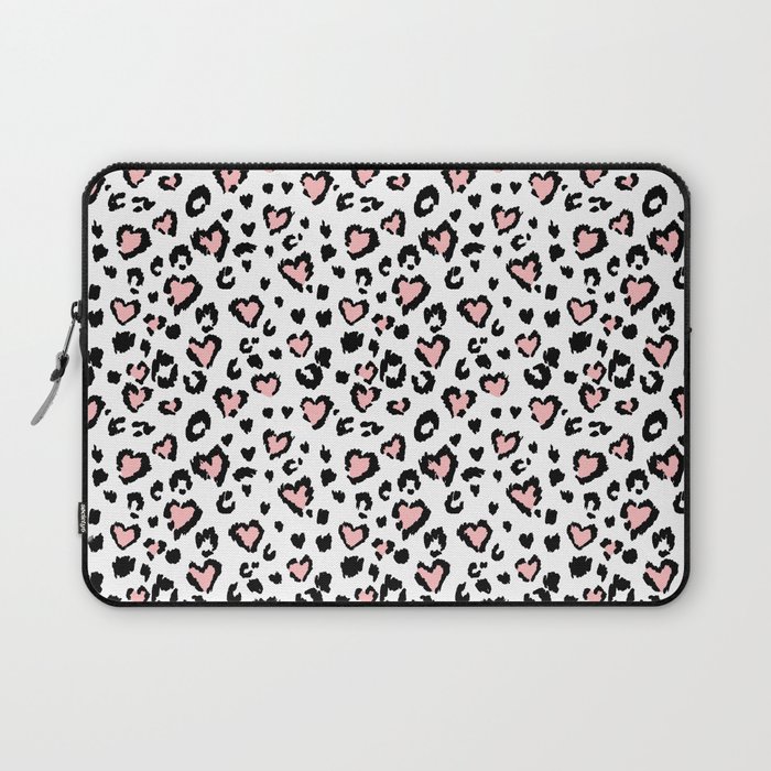 Leopard or jaguar seamless pattern, textured fashion, abstract safari background. Effect of big tropical wild cat fur, spots stylized as hearts with pink camouflage Laptop Sleeve