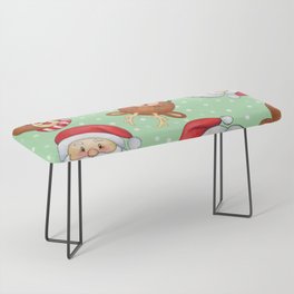 Watercolor Cute Seamless Pattern with Santa Claus and Reindeers Bench