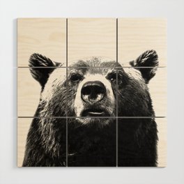 Black and white bear portrait Wood Wall Art