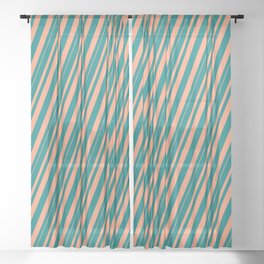 [ Thumbnail: Teal and Light Salmon Colored Pattern of Stripes Sheer Curtain ]