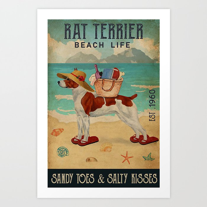 Beach Life Sandy Toes Rat Terrier dog gift Art Print