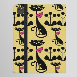 Mid century Atomic Black Cat Pattern in  Yellow Background iPad Folio Case
