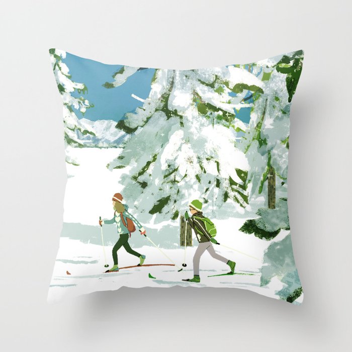 Cross Country Skiing Throw Pillow