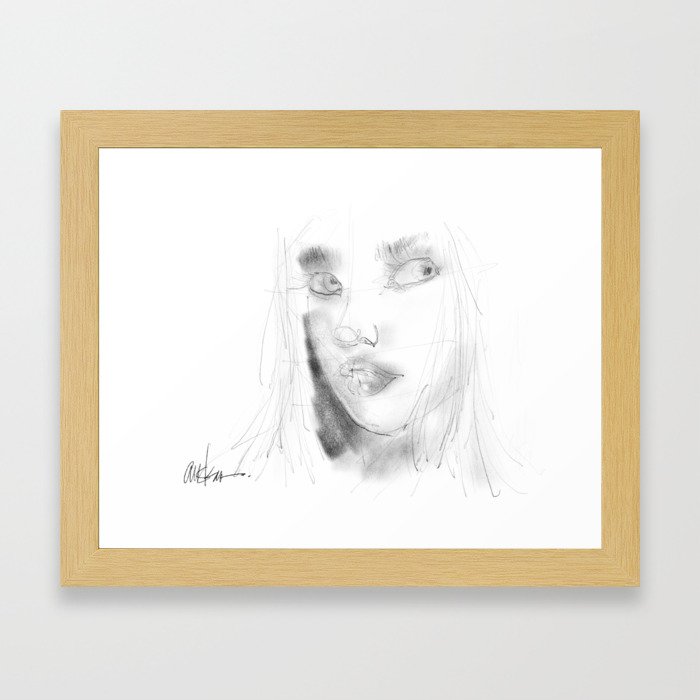 Girl in Pencil Framed Art Print