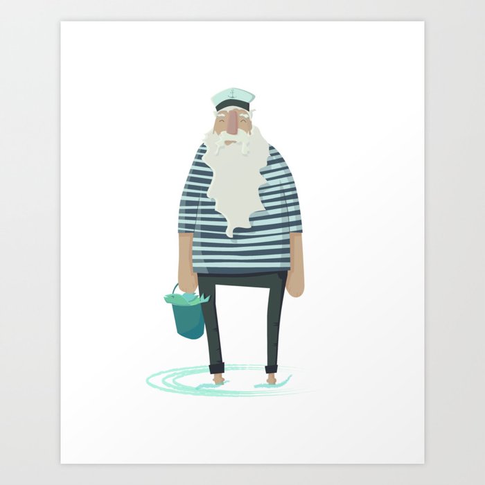 Old Fisherman With Bucket of fish Art Print