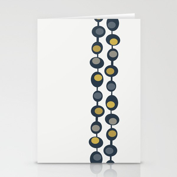 Retro Mid Century Baubles in Navy Blue, Grey and Mustard Yellow Stationery Cards
