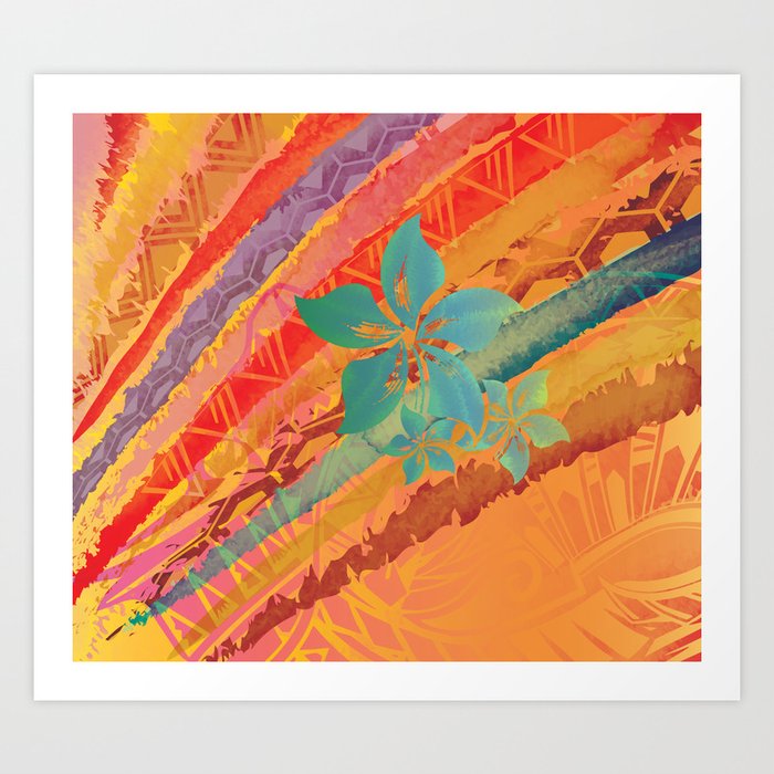 Hawaiian Abstract Tribal Rainbow Floral Art Print