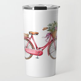 Cute watercolor vintage bike print. Travel Mug
