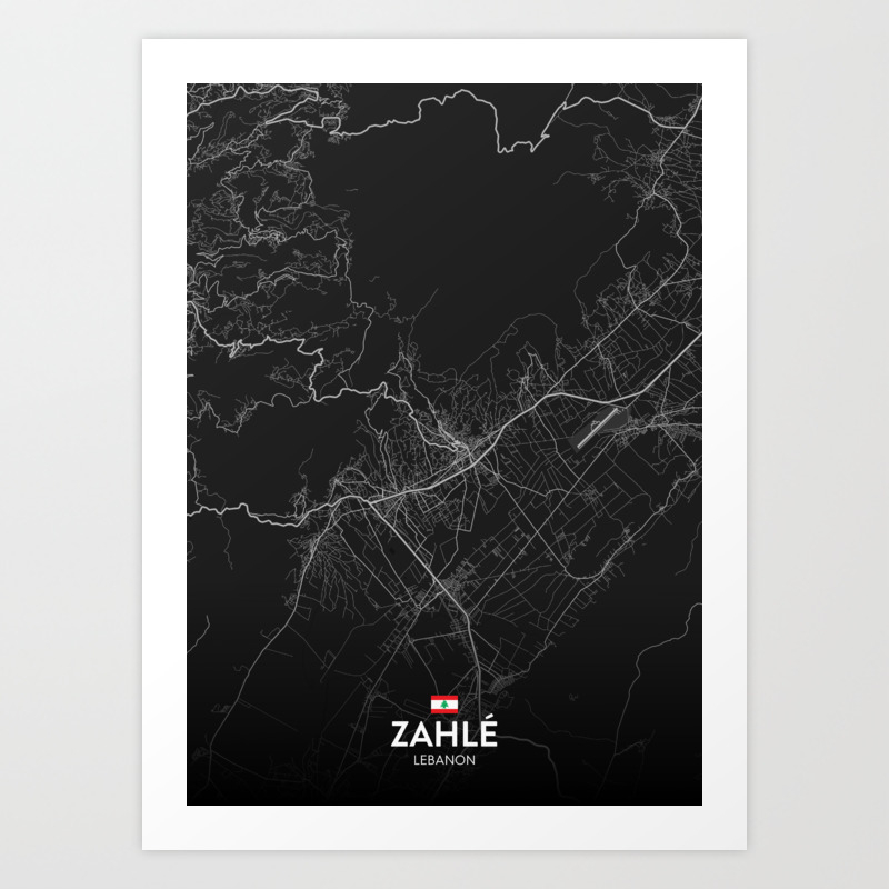 Zahle, Lebanon - Dark City Map Art Print by IMR Designs Society6