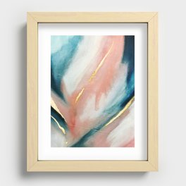 Celestial [3]: a minimal abstract mixed-media piece in Pink, Blue, and gold by Alyssa Hamilton Art Recessed Framed Print