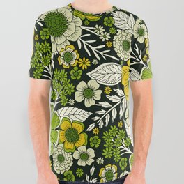 Modern Yellow & Green Floral Pattern All Over Graphic Tee