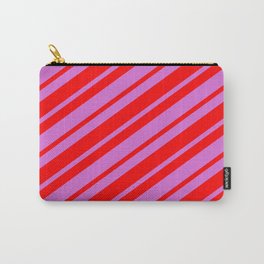 [ Thumbnail: Orchid and Red Colored Stripes Pattern Carry-All Pouch ]