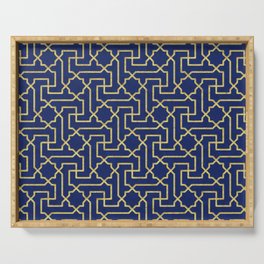 Navy Blue & Gold Moroccan Mosaic Pattern Serving Tray